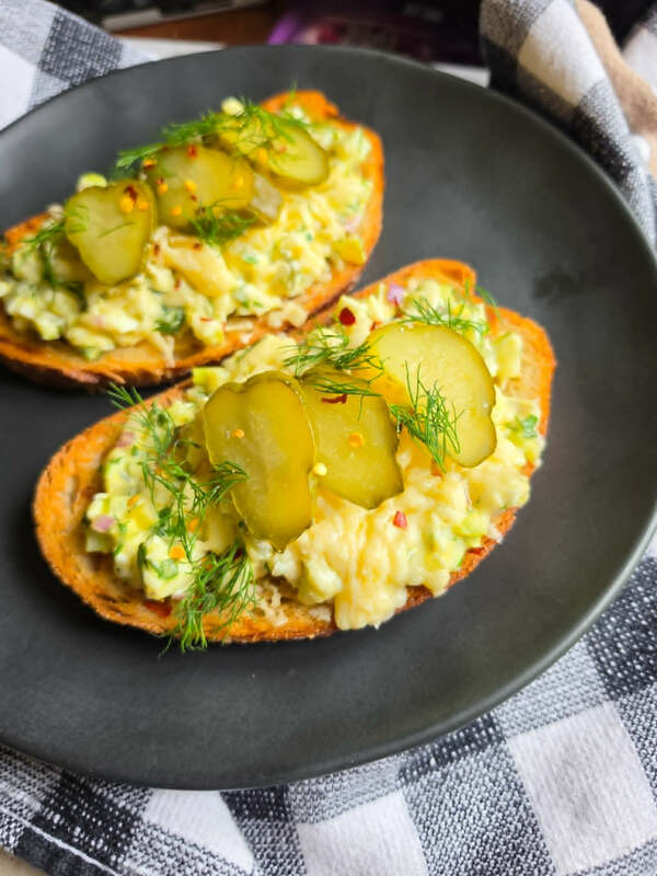 Dill Pickle Egg Salad Melt Toasties - Recipe photo by the_happy_veg