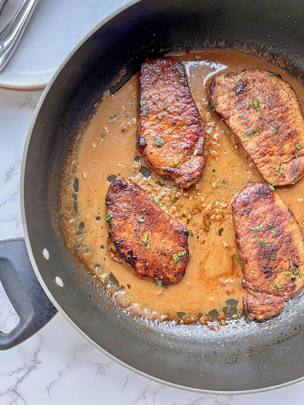 Espresso Rubbed Pork Chops - Recipe photo by thewholesomespoonblog