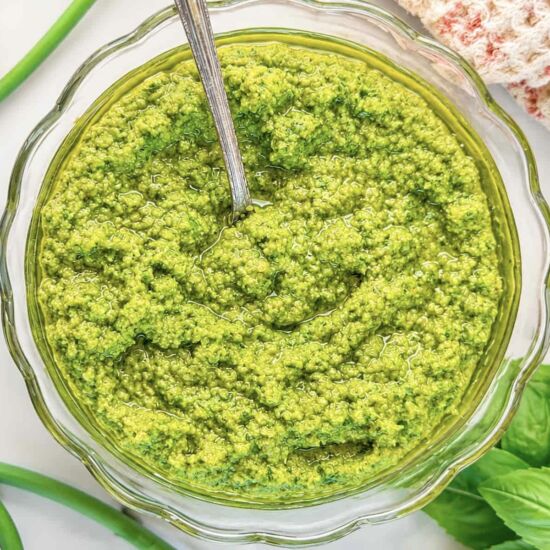 Fresh Garlic Scape Pesto - Recipe photo by Hip Hip Gourmet
