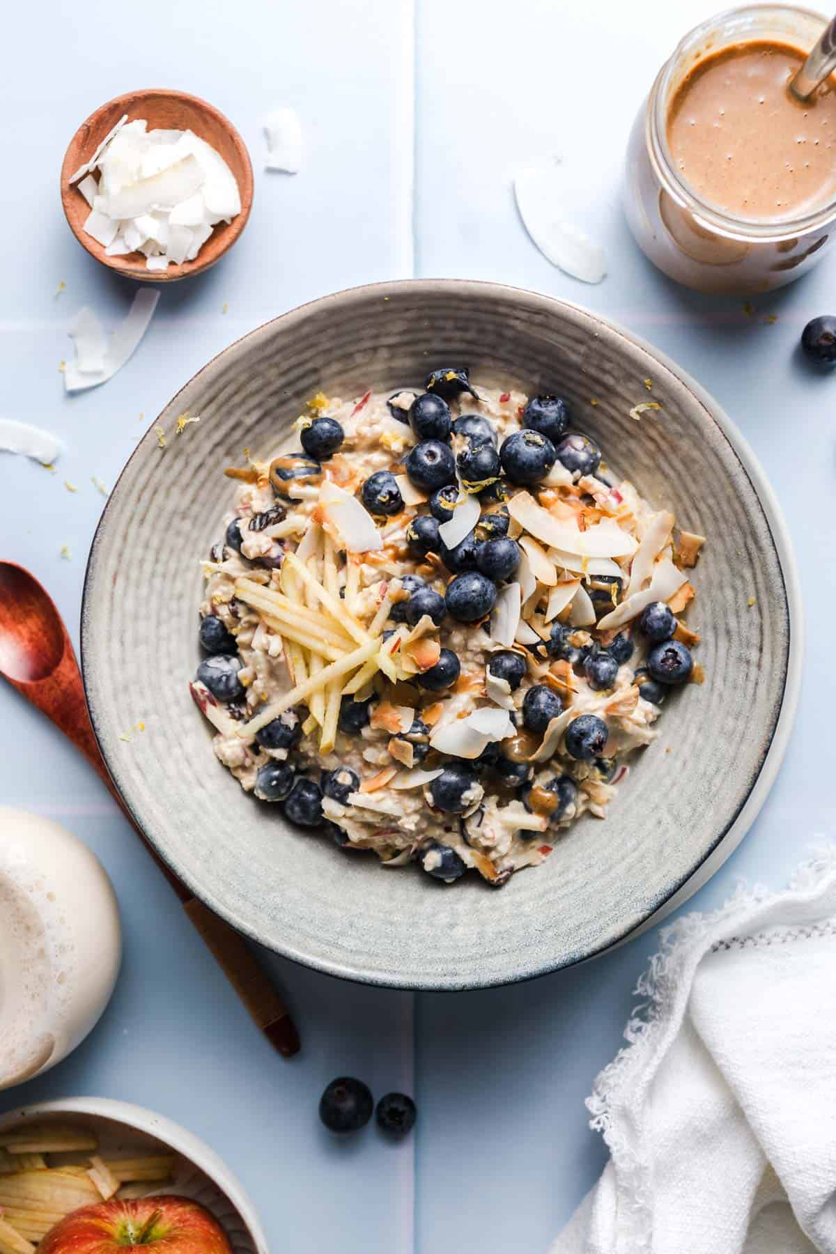 Blueberry Coconut Bircher Muesli - Recipe photo by veggiejam