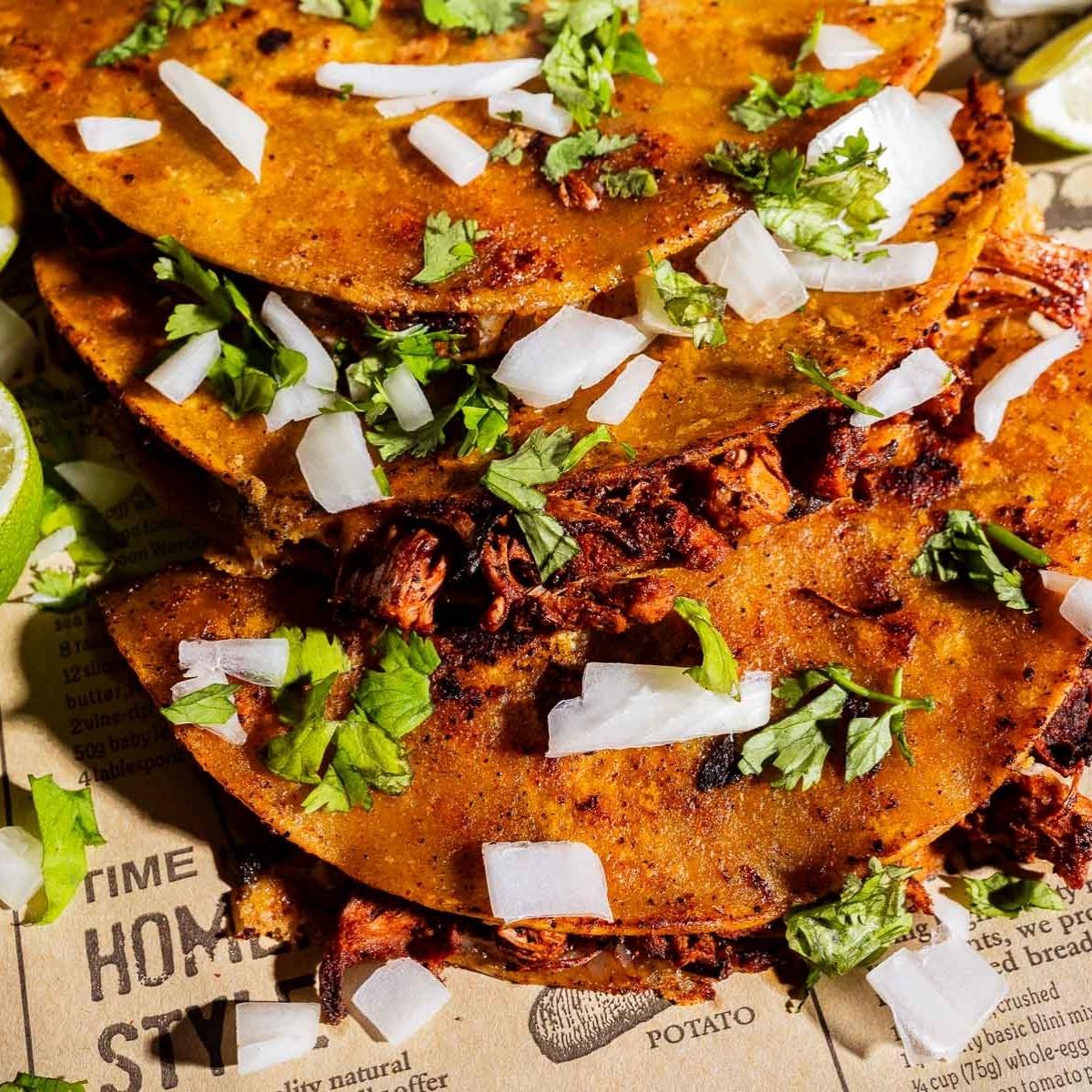Crispy Jackfruit Birria Tacos - Recipe photo by moon and spoon and yum.