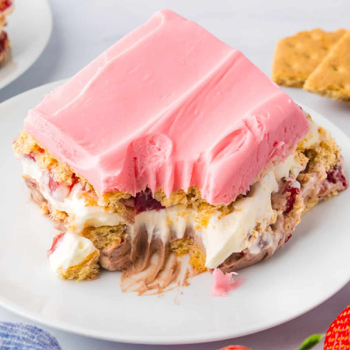 Strawberry Chocolate Eclair Cake - Recipe photo by OnMyKidsPlate