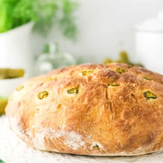 No-Knead Dutch Oven Pickle Bread - Recipe photo by Flavorful Eats
