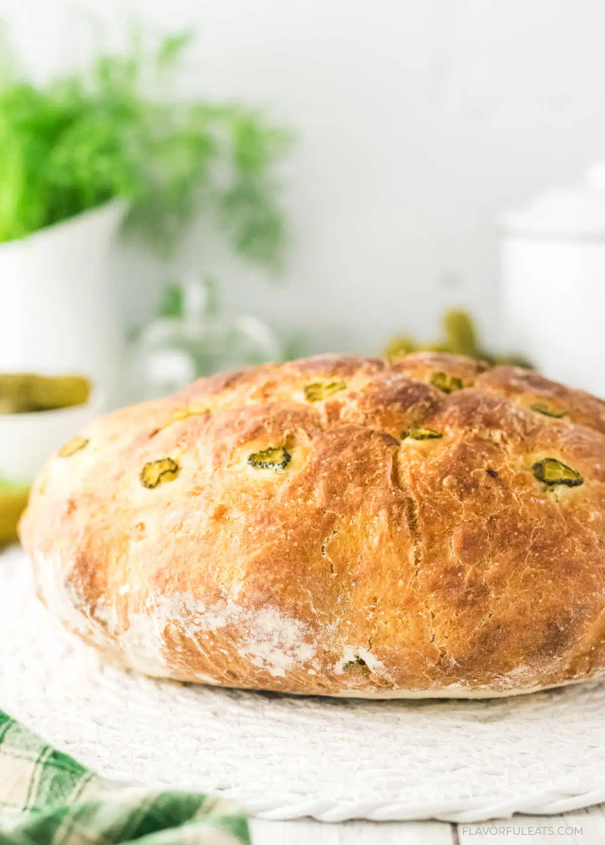 No-Knead Dutch Oven Pickle Bread - Recipe photo by Flavorful Eats