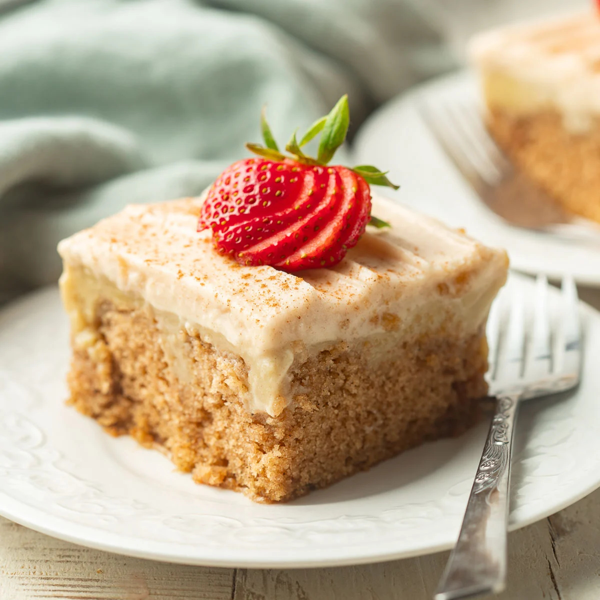Vegan Butterscotch Poke Cake - Recipe photo by Connoisseurus Veg
