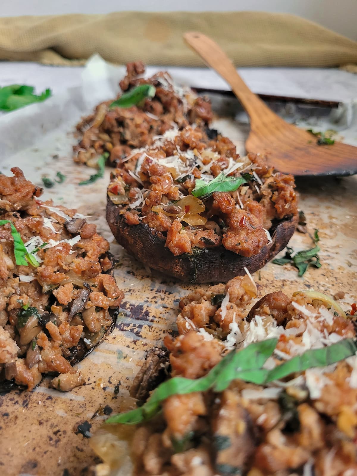 Sausage Stuffed Portobellos - Recipe photo by Hip Hip Gourmet