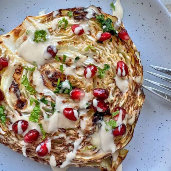 Cabbage Steaks with Tahini Dressing - Recipe photo by Mintykitchen