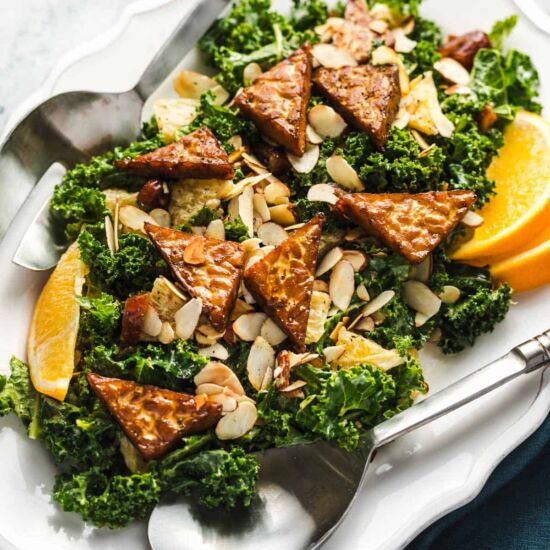 Orange Kale Salad With Tempeh - Recipe photo by veggiejam