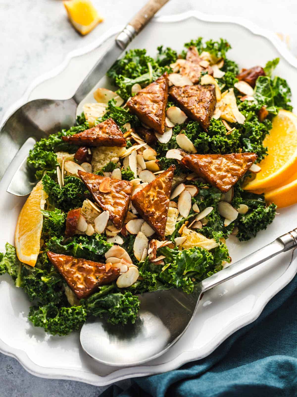 Orange Kale Salad With Tempeh - Recipe photo by veggiejam