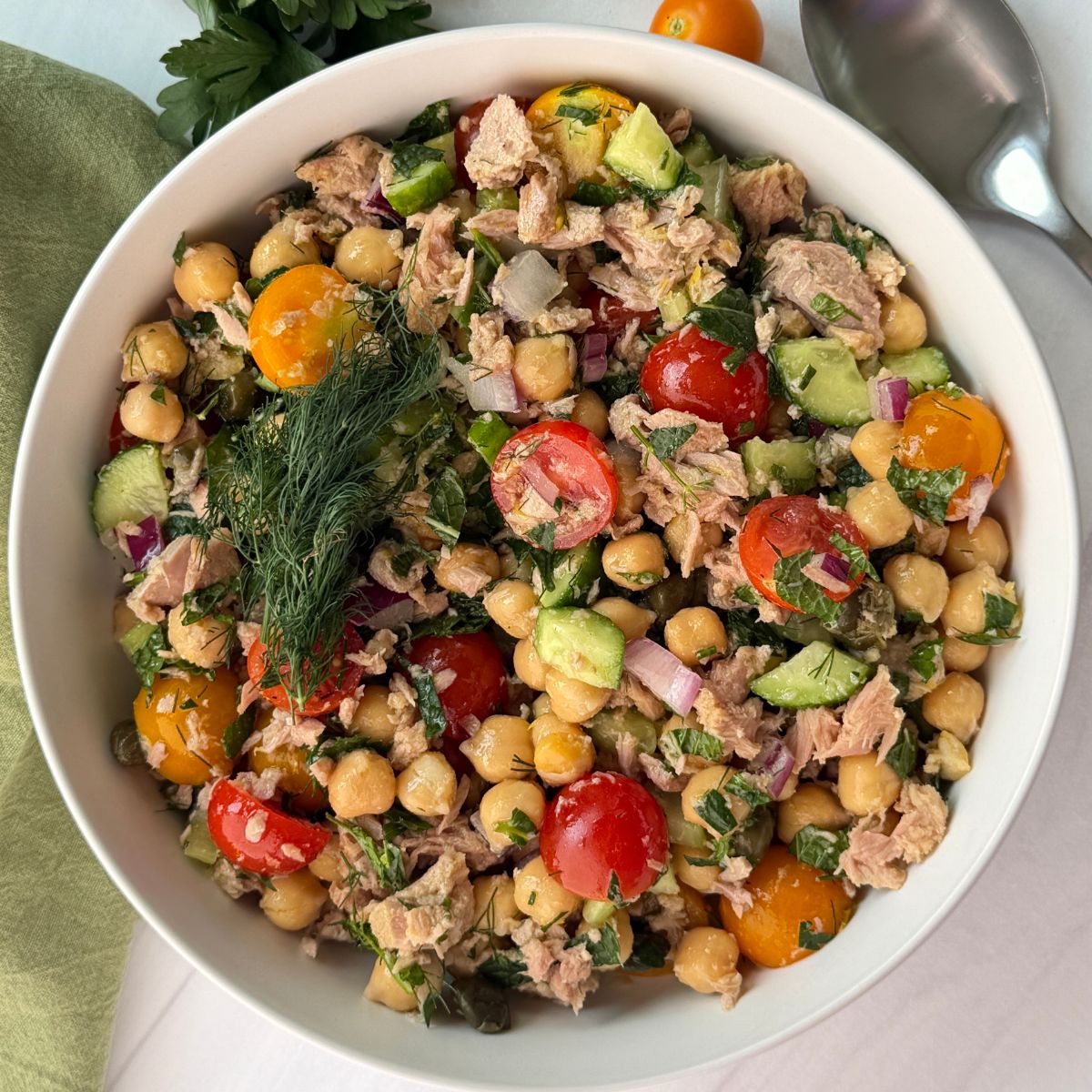 Mediterranean Chickpea Tuna Salad - Recipe photo by asweetthyme