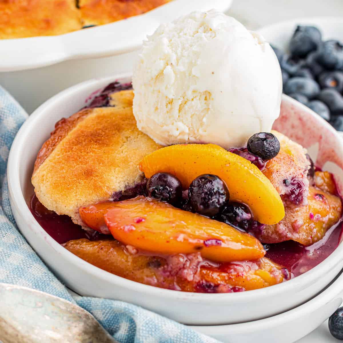 Peach Blueberry Cobbler - Recipe photo by OnMyKidsPlate