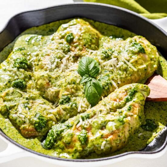 Creamy Pesto Chicken - Recipe photo by Get Inspired Everyday