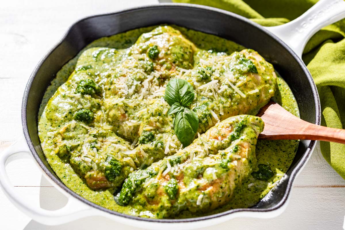 Creamy Pesto Chicken - Recipe photo by Get Inspired Everyday