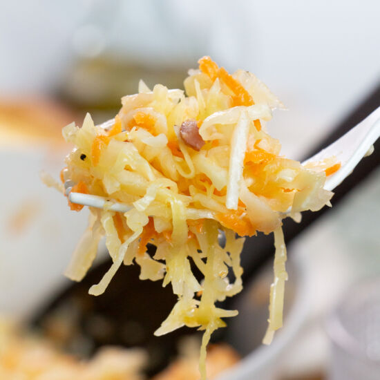Crunchy Pickle Slaw with Bacon Bits - Recipe photo by Little Nomads Recipes