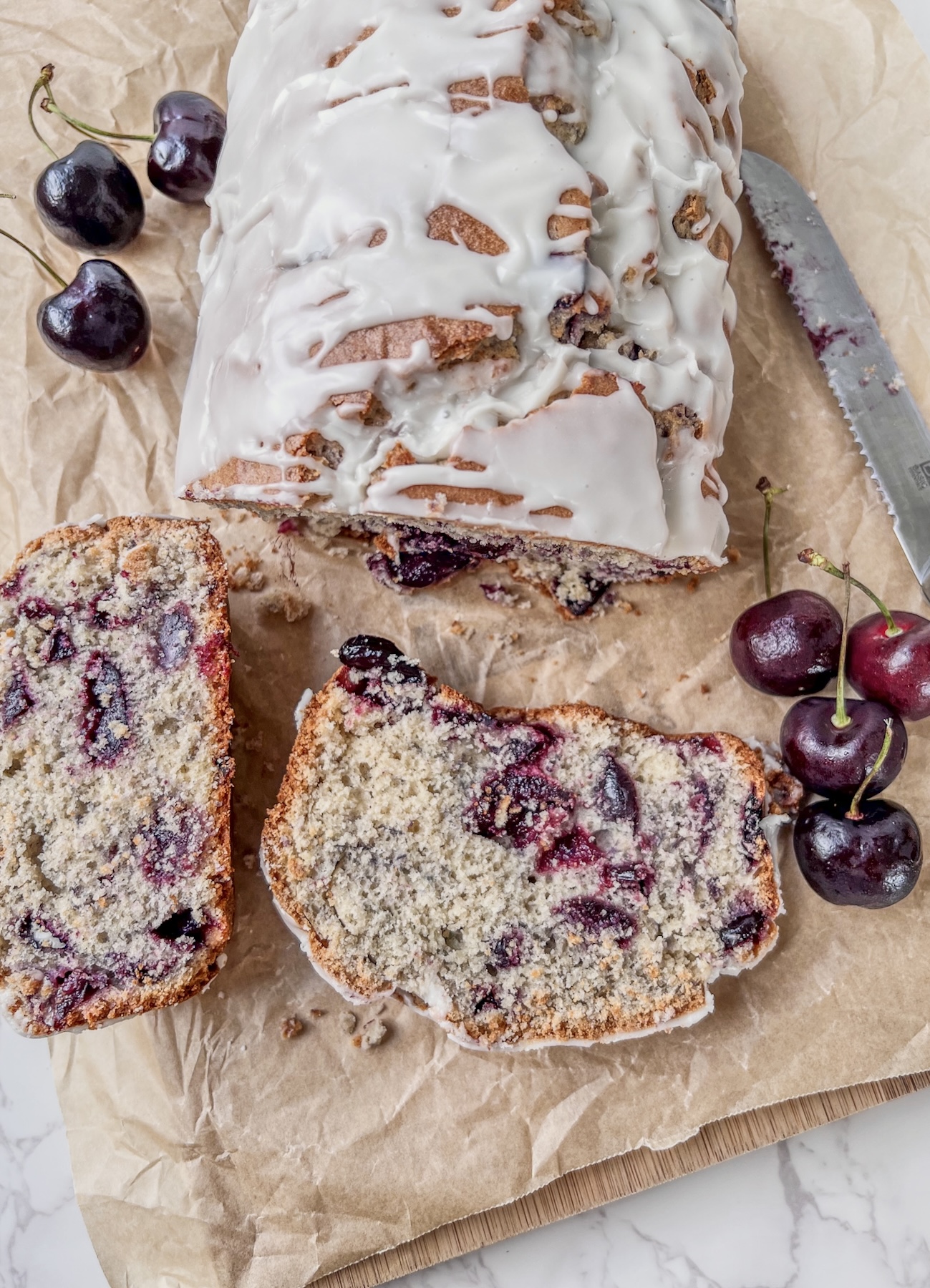 Cherry Vanilla Loaf Cake - Recipe photo by thewholesomespoonblog