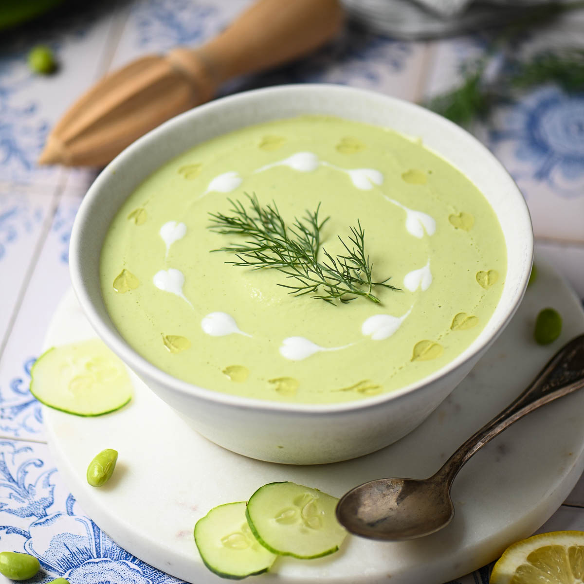 Chilled Cucumber Edamame Soup - Recipe photo by brunchandbatter