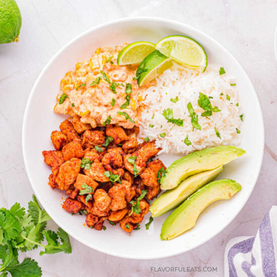 Mexican Street Corn Chicken Bowls - Recipe photo by Flavorful Eats