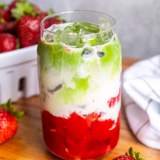 Iced Strawberry Matcha Latte - Recipe photo by becoming you with julie