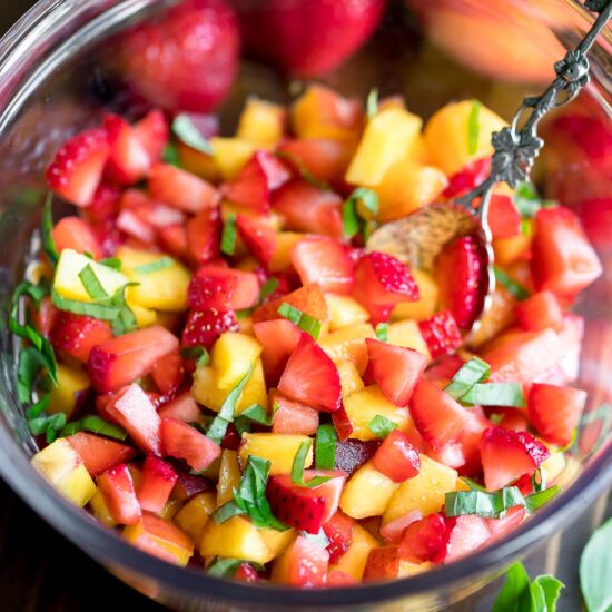 Strawberry Peach Salsa - Recipe photo by peasandcrayons