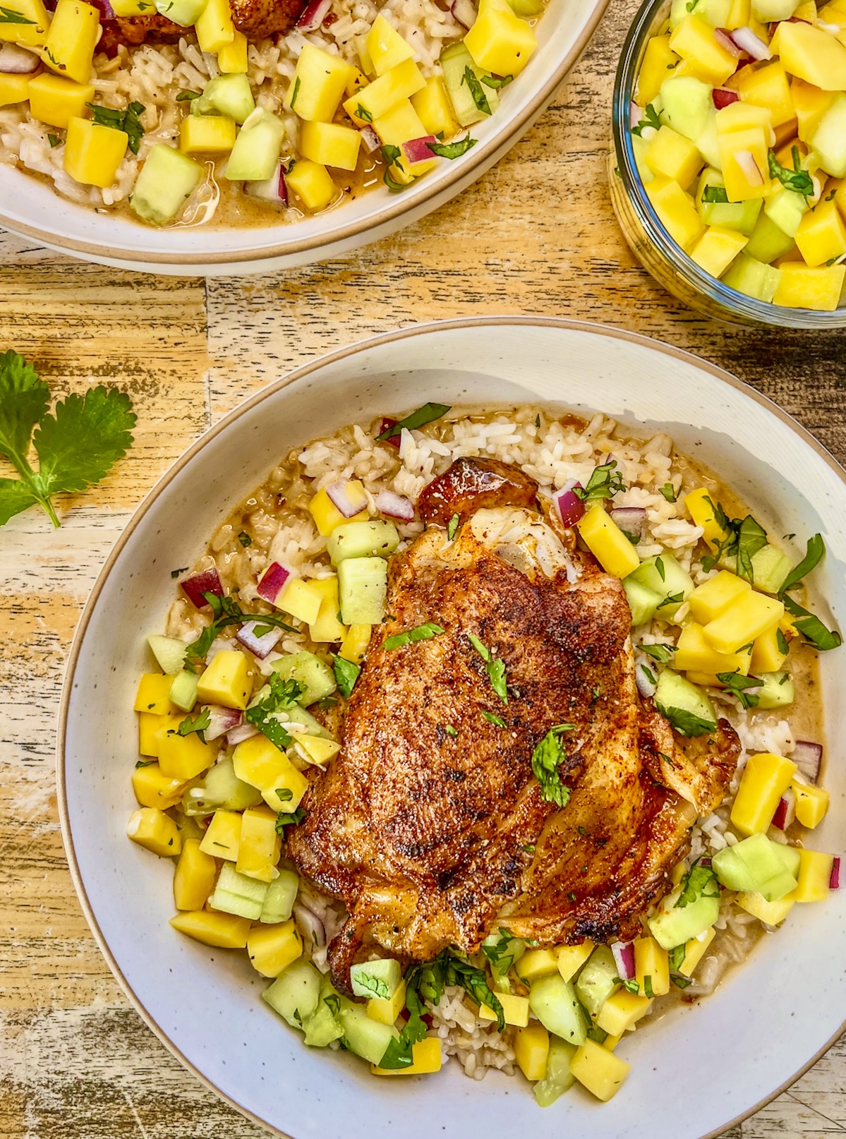 Tropical Chicken Thigh Bowls - Recipe photo by thewholesomespoonblog